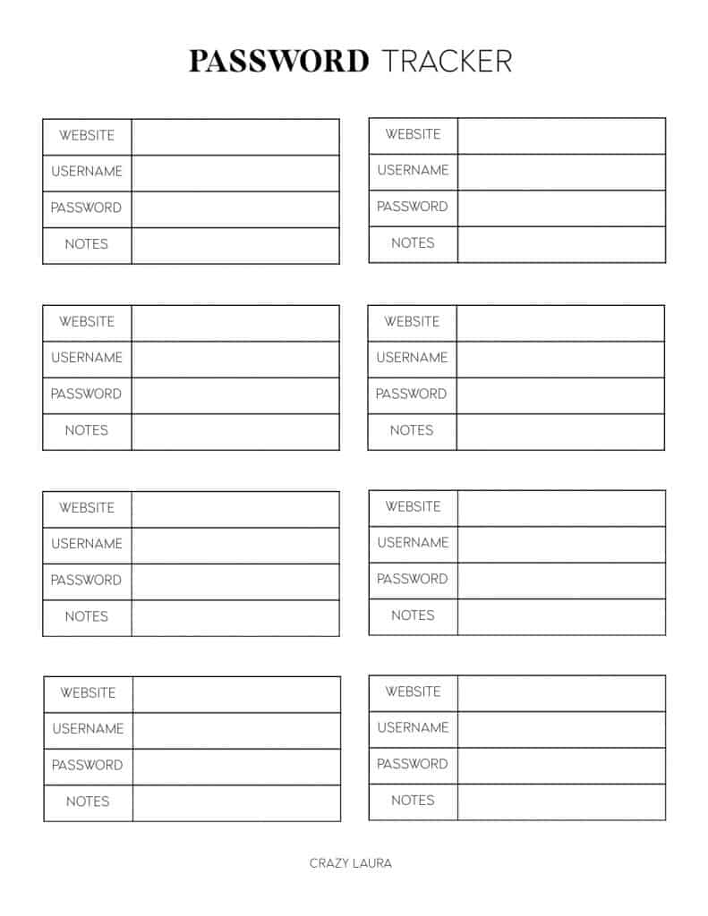 Free Password Tracker Printable With 2 Versions - Crazy Laura