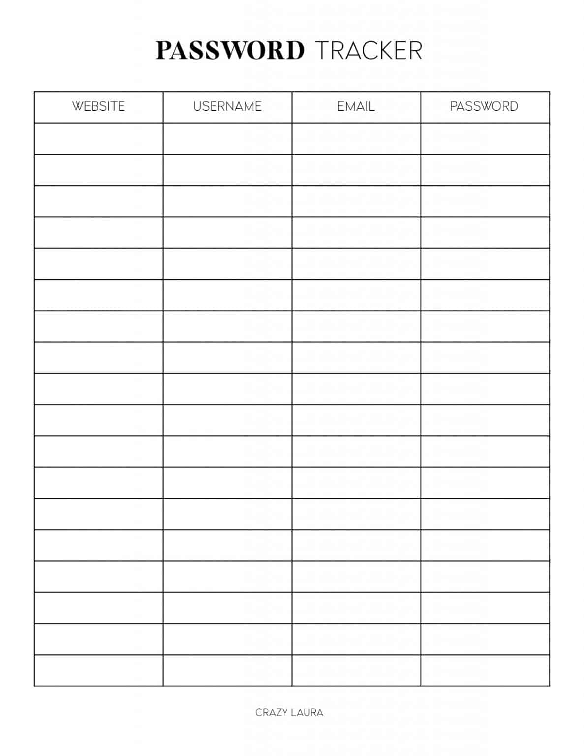 Free Password Tracker Printable With 2 Versions - Crazy Laura