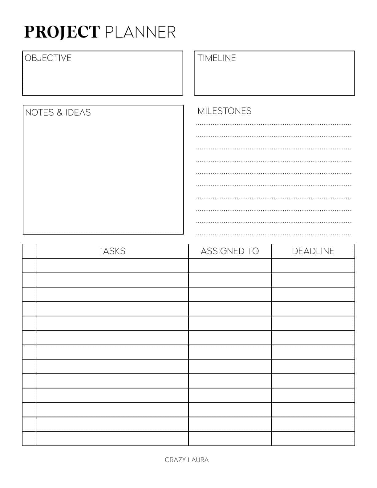 detailed project planner printable