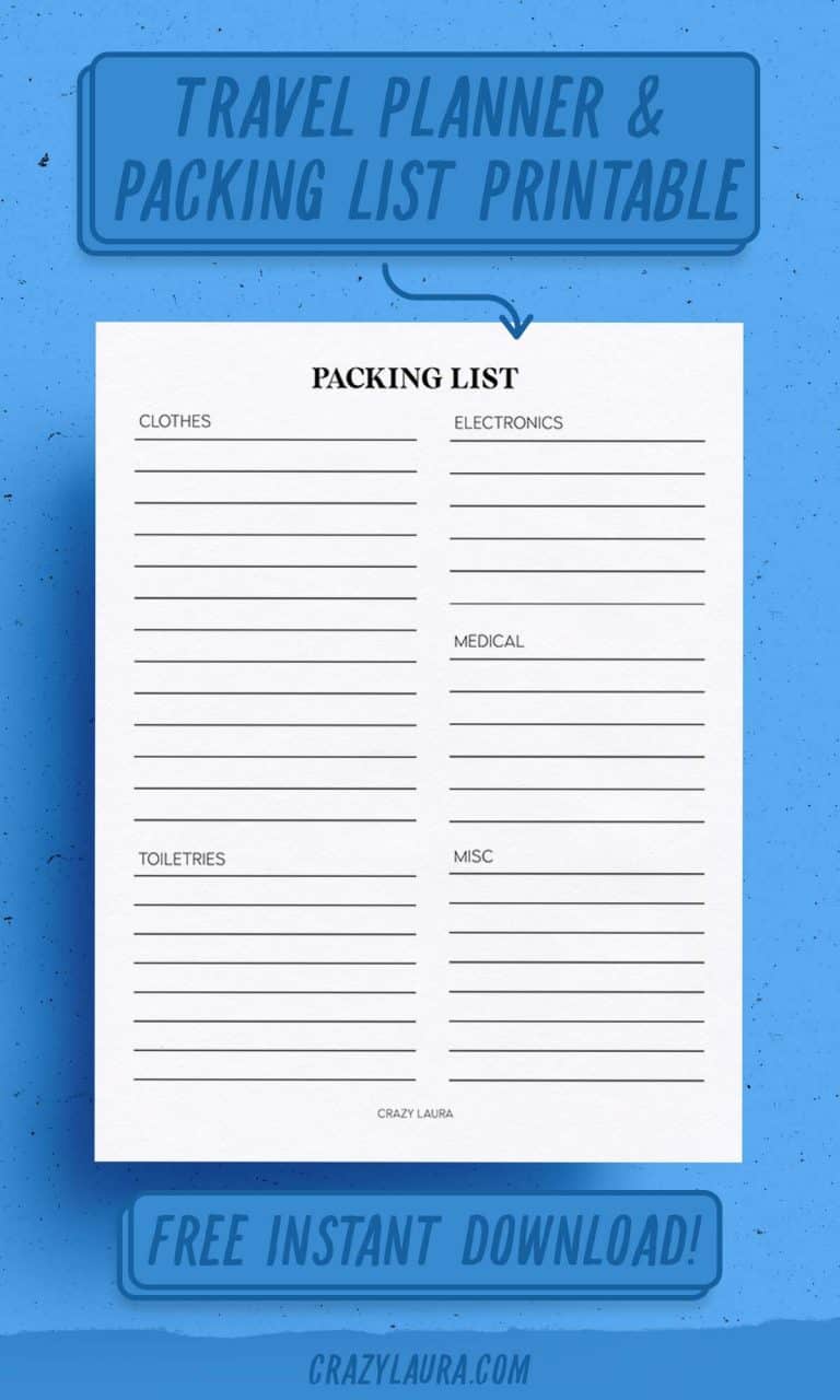 Free Travel Planner Printable & Packing List Tracker Sheets - Crazy Laura