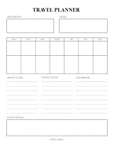 Free Travel Planner Printable & Packing List Tracker Sheets - Crazy Laura