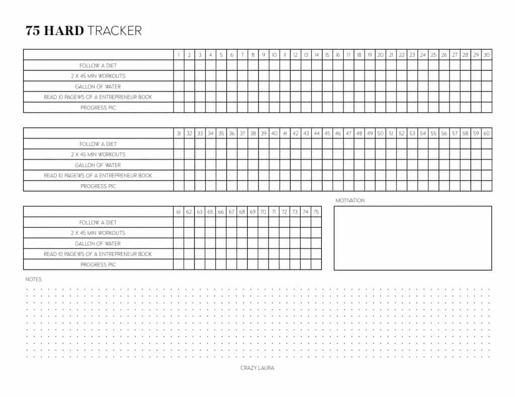 Free 75 Hard Tracker Printable With Two Versions for 2024