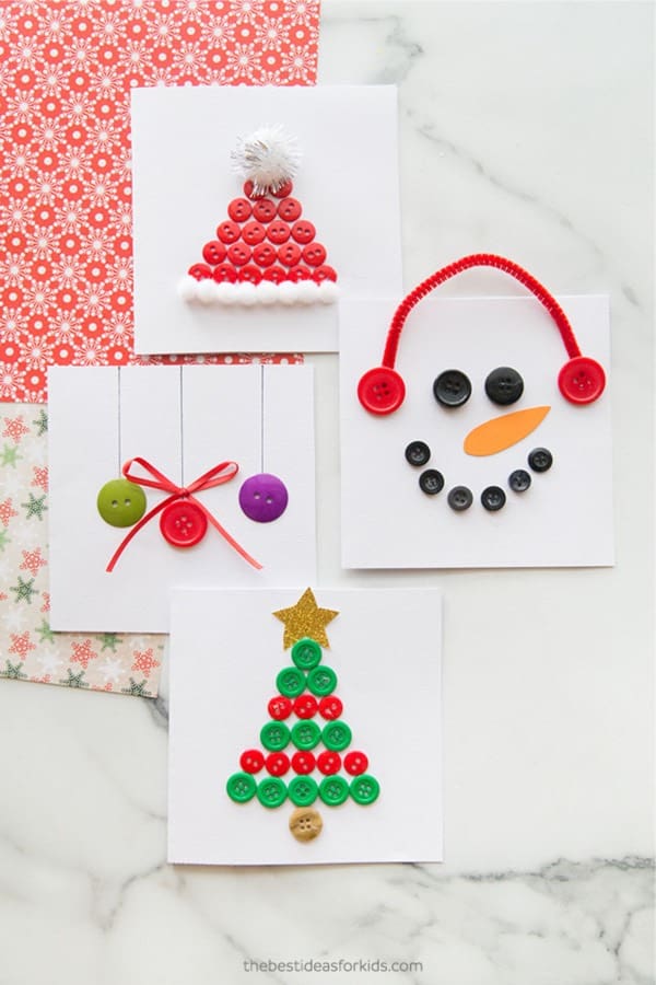 homemade christmas card craft with buttons