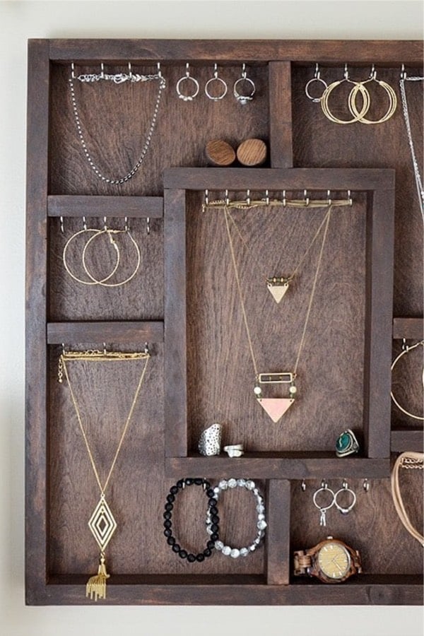wooden wall hanging organizer for necklaces
