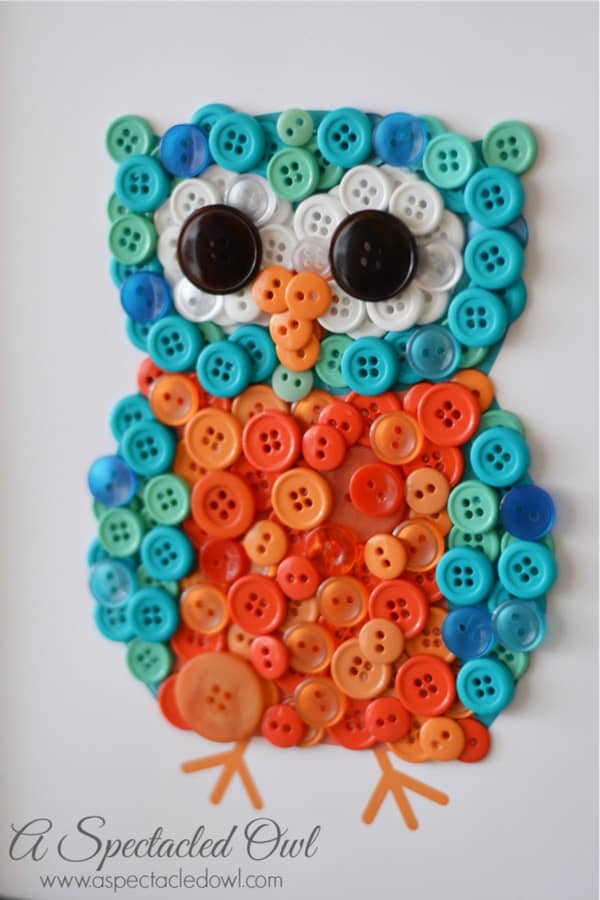 simple button craft for kids with owl shape