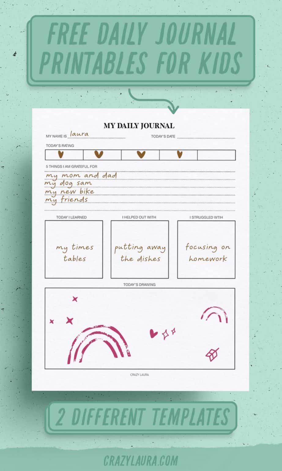 Free Daily Journal And Profile Printables For Kids - Crazy Laura