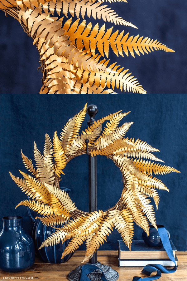 Frosted Gold Paper Fern Wreath