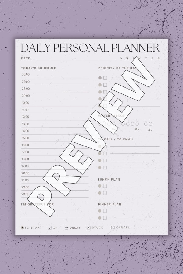 SIMPLE AND MINIMAL PRINTABLE DAILY PLANNER