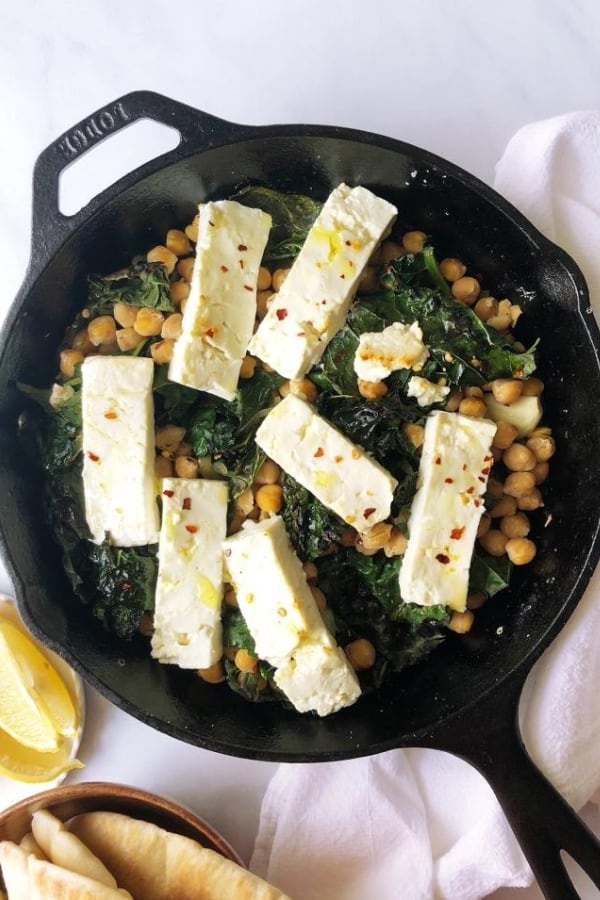 BAKED FETA WITH GARLICKY KALE CHICKPEAS