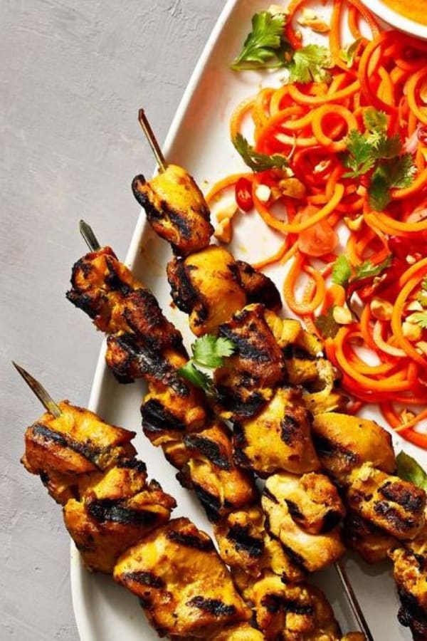 CHICKEN SATAY WITH SPIRALIZED CARROT SALAD