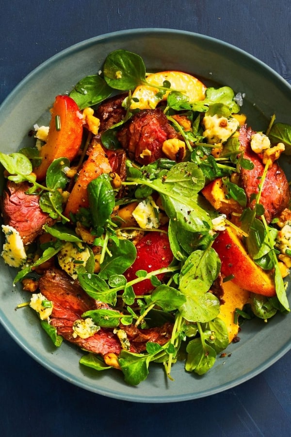 STEAK, PEACH, AND WATERCRESS SALAD