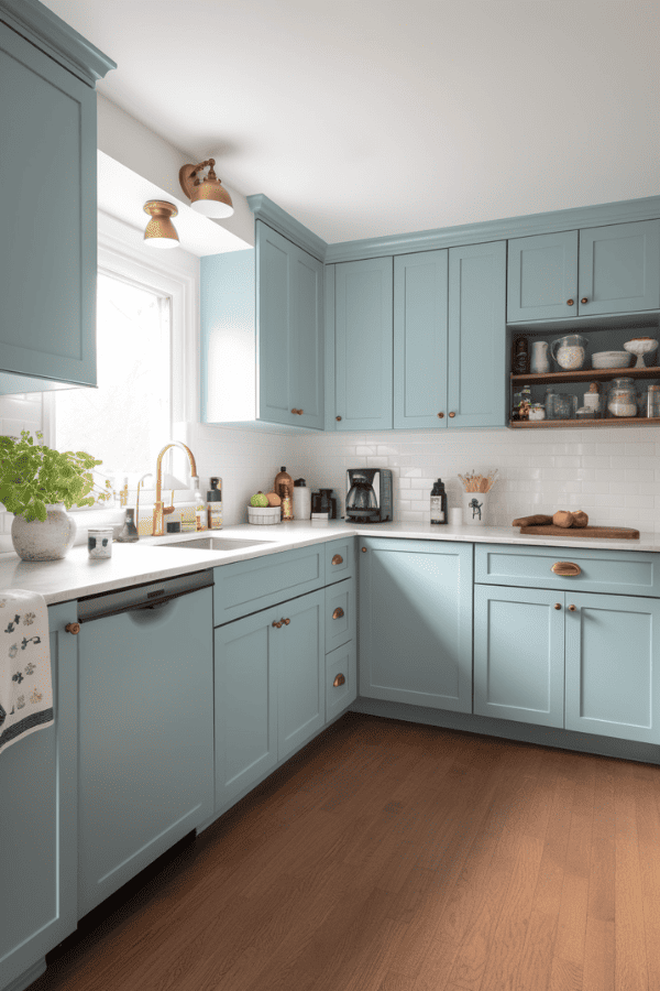 Light Blue Painted Kitchen Cabinets