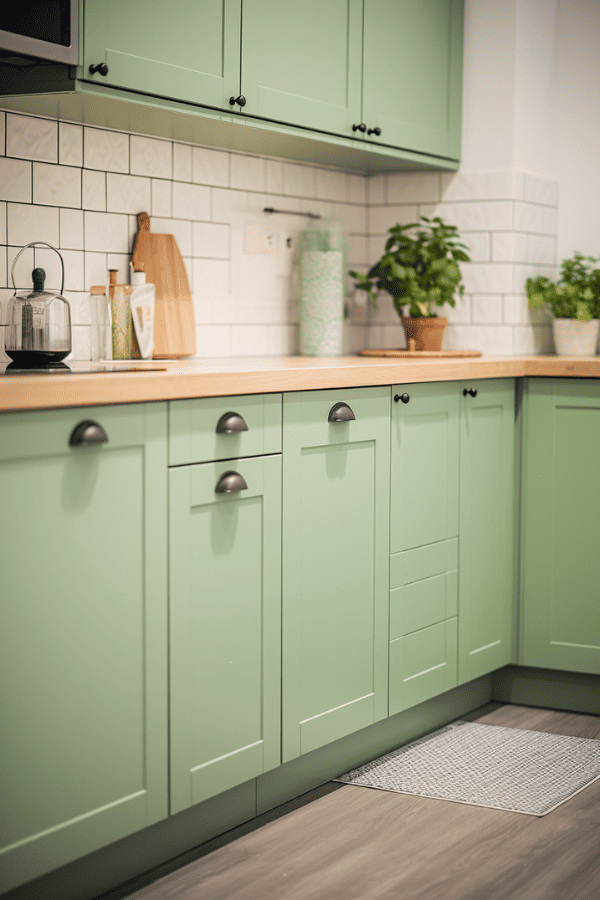 Light Green Painted Kitchen Cabinets