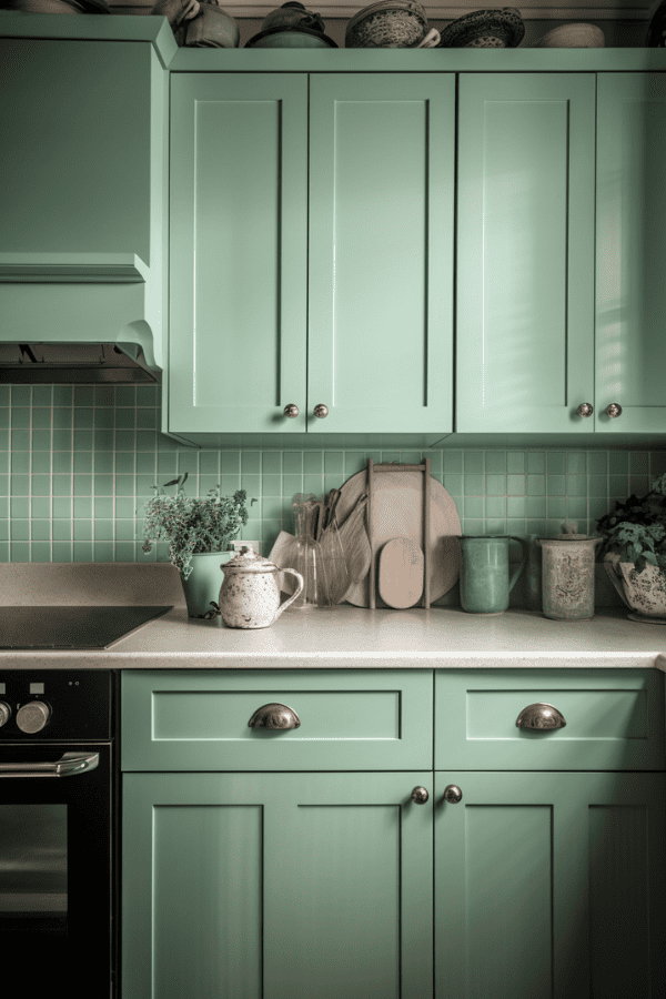 Mint Green Painted Kitchen Cabinets