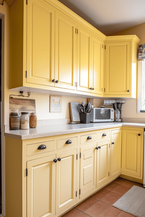 Pale Yellow Painted Kitchen Cabinets
