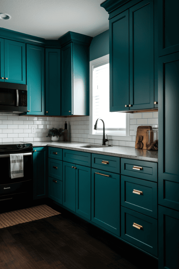 Teal Painted Kitchen Cabinets