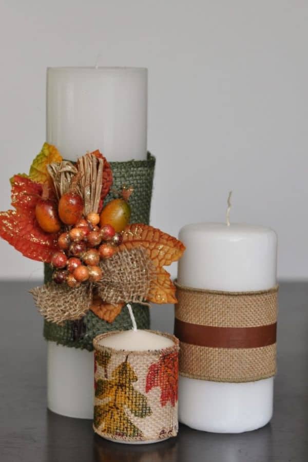 RUSTIC BURLAP-WRAPPED CANDLES