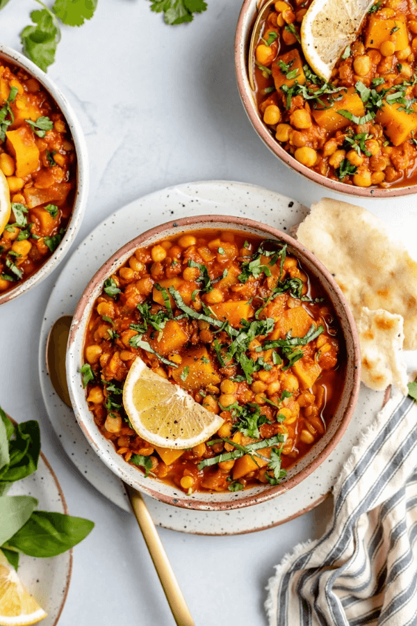 Butternut Squash, Chickpea, and Lentil Moroccan Stew