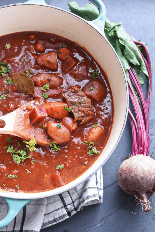 Stovetop Beef Stew with Potatoes and Beets