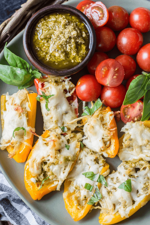 Chicken and Pesto Stuffed Sweet Peppers