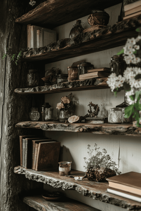 Rustic wooden shelves