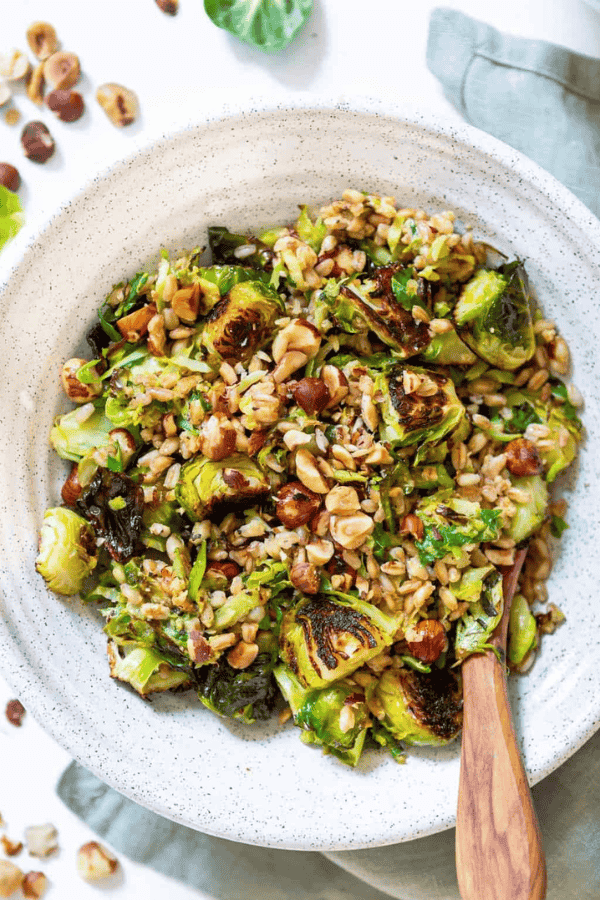 Warm Roasted Brussels Sprouts Salad with Farro