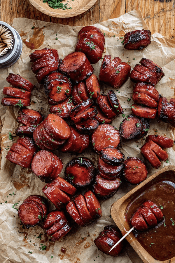 Maple BBQ Hasselback Kielbasa Bites